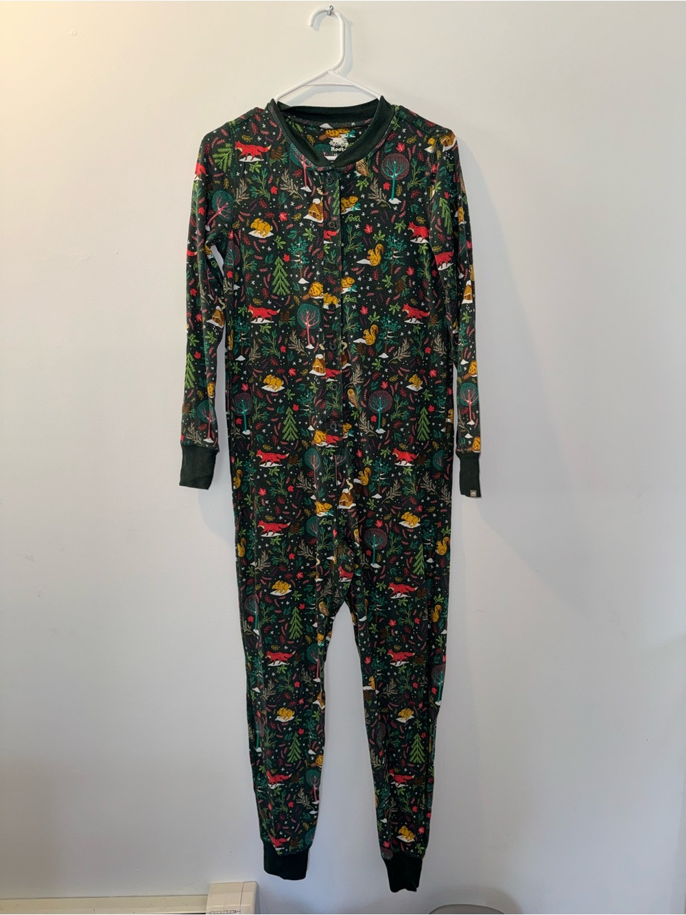Roots Women’s Dark Green Holiday Print One-Piece Pajama Onesie